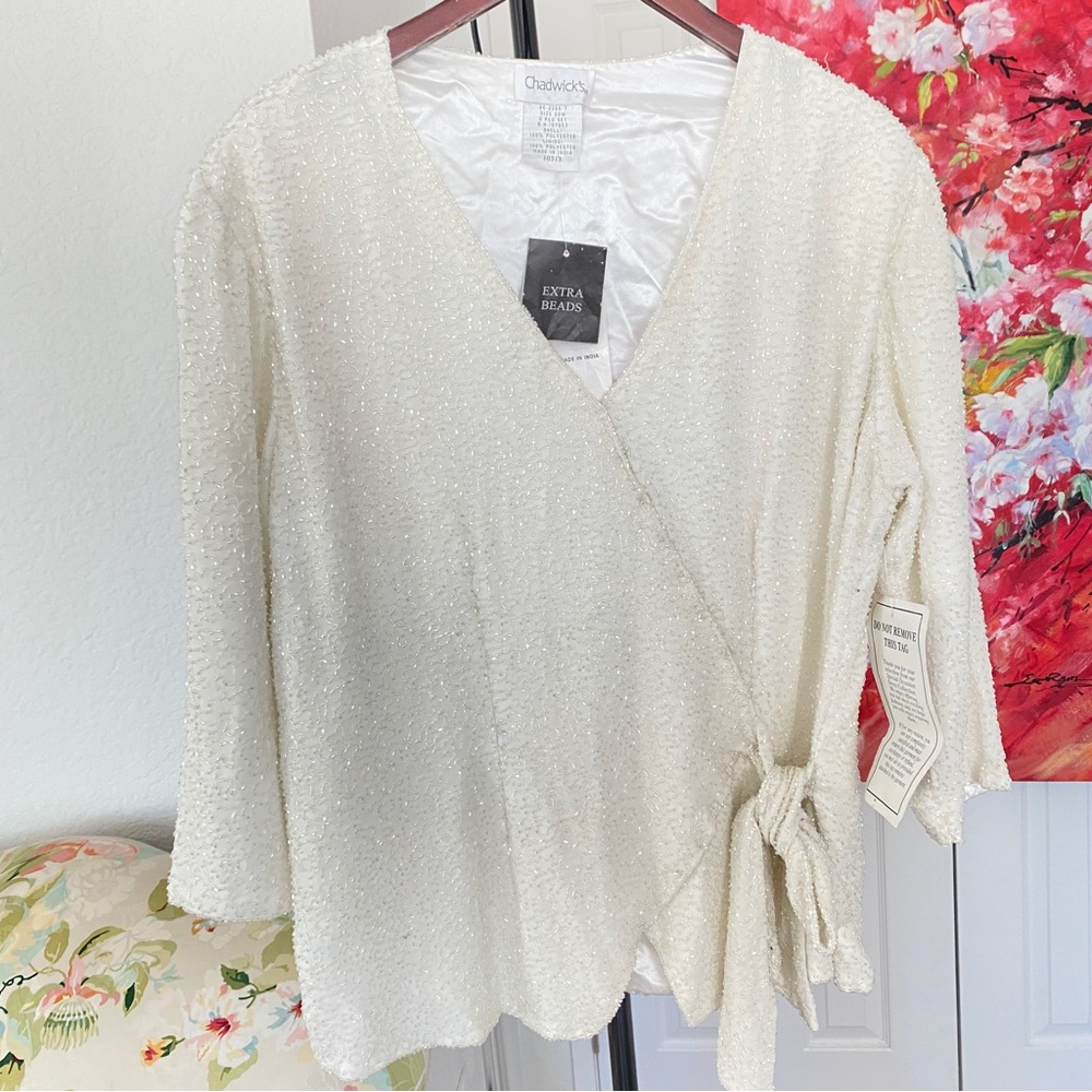 CHADWICK'S White beaded evening wrap jacket